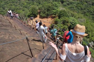 Climbing down Sigiriya in Sri Lanka