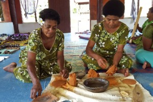 Ladies making pottery in Fiji