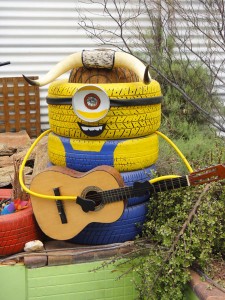 Tyre minion at quirky hostel in Australia
