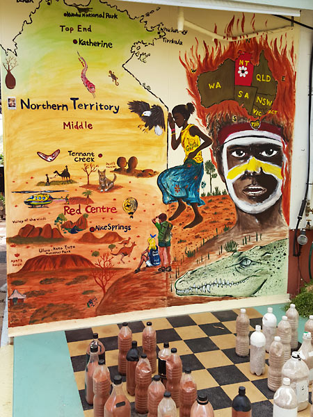 Mural at the quirkiest hostel in the Red Centre Australia