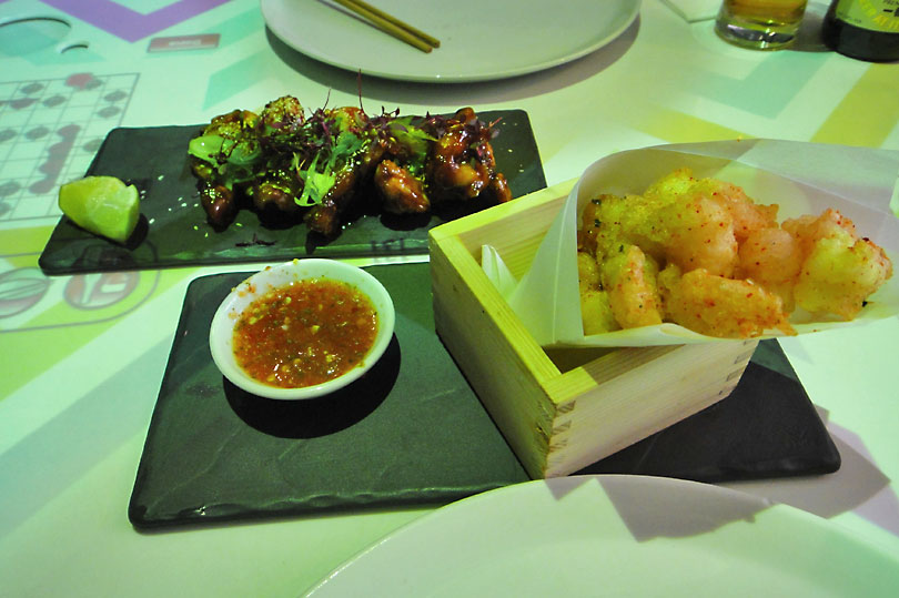 Tempura prawns and Korean chicken wings - Inamo Soho, London - an Asian fusion restaurant with a twist!