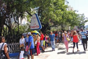 The queue outside Coppelia - a very popular ice cream parlour in Havana, Cuba