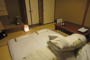 Room at the ryokan set up for bedtime