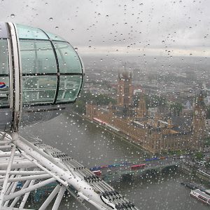 View from the London Eye on a dreary day in June